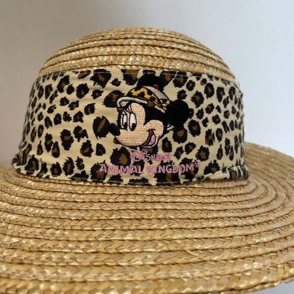 Walt Disney World Animal Kingdom 100% Straw Sun Hat Kids Minnie Mouse Leopard - Picture 2 of 8